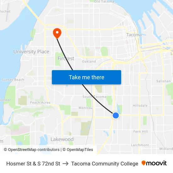 Hosmer St & S 72nd St to Tacoma Community College map