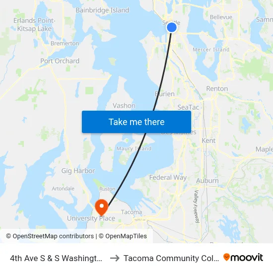 4th Ave S & S Washington St to Tacoma Community College map