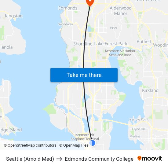 Seattle (Arnold Med) to Edmonds Community College map