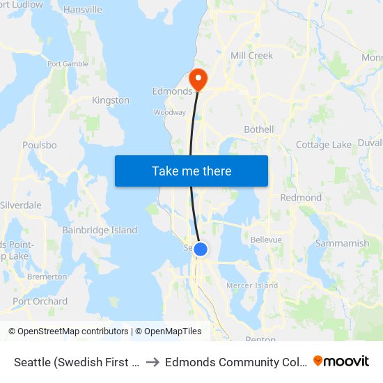 Seattle (Swedish First Hill) to Edmonds Community College map