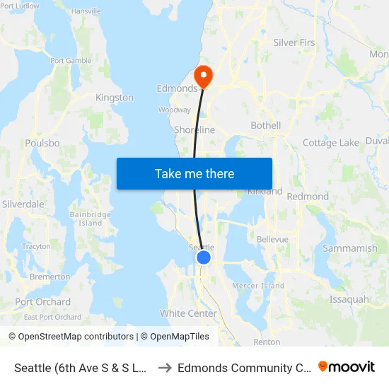 Seattle (6th Ave S & S Lane St) to Edmonds Community College map