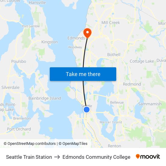 Seattle Train Station to Edmonds Community College map