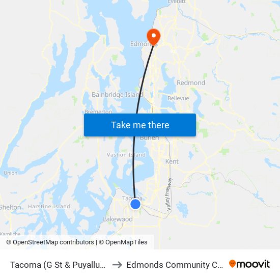 Tacoma (G St & Puyallup Ave) to Edmonds Community College map