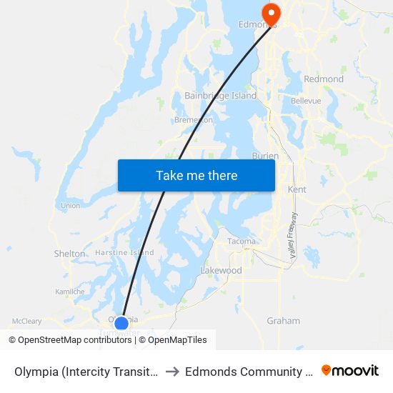 Olympia (Intercity Transit Center) to Edmonds Community College map