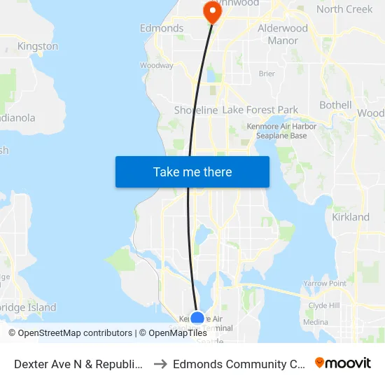 Dexter Ave N & Republican St to Edmonds Community College map