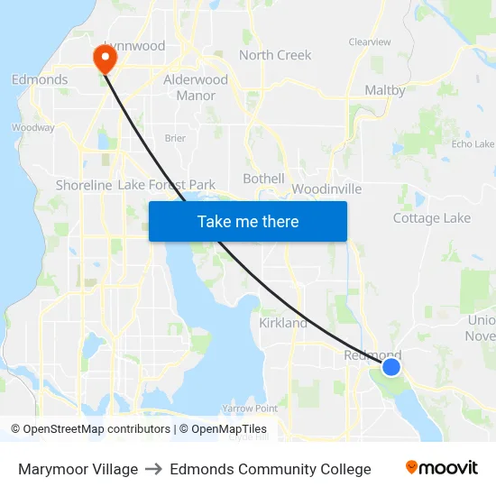 Marymoor Village to Edmonds Community College map