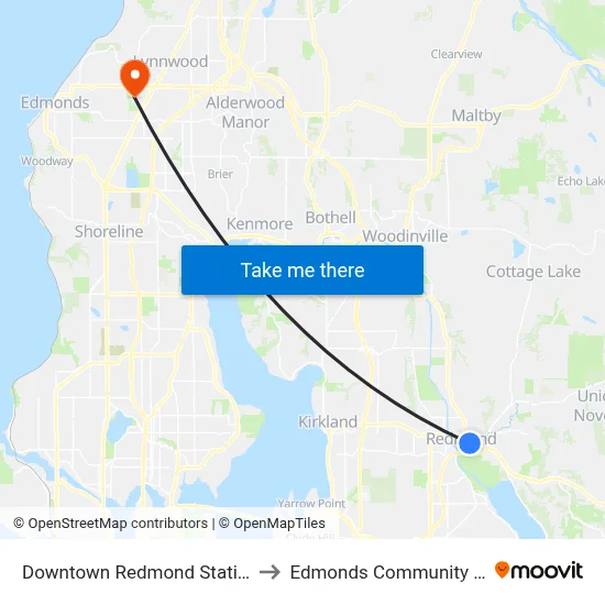 Downtown Redmond Station Bay 2 to Edmonds Community College map
