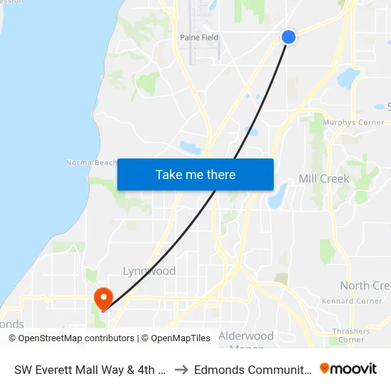 SW Everett Mall Way & 4th Ave W - WB to Edmonds Community College map