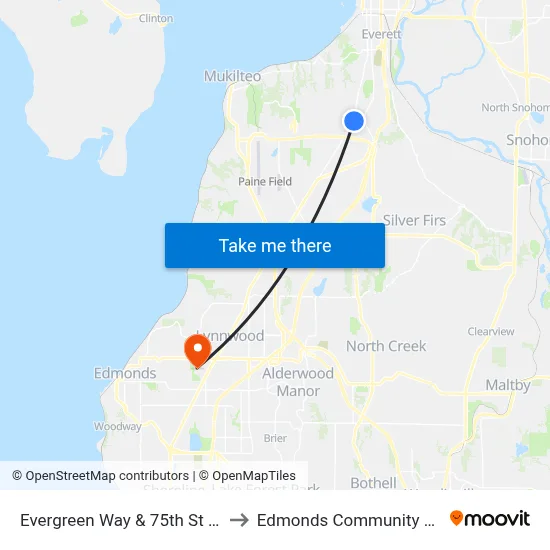 Evergreen Way & 75th St SE - NB to Edmonds Community College map
