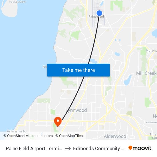 Paine Field Airport Terminal - EB to Edmonds Community College map