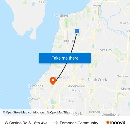 W Casino Rd & 18th Ave W - EB to Edmonds Community College map