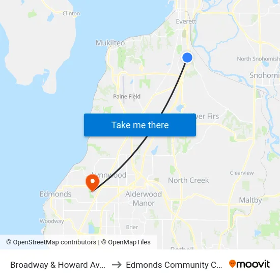 Broadway & Howard Ave - NB to Edmonds Community College map