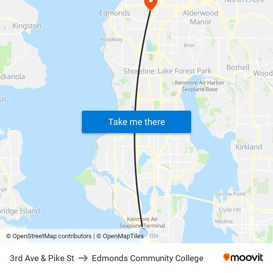 3rd Ave & Pike St to Edmonds Community College map