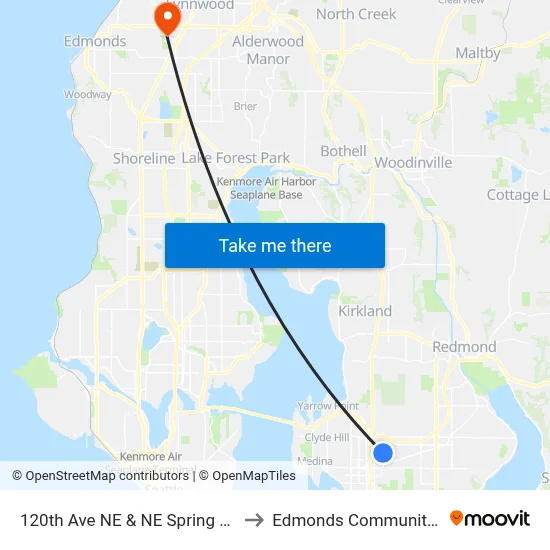 120th Ave NE & NE Spring Blvd - Bay 1 to Edmonds Community College map