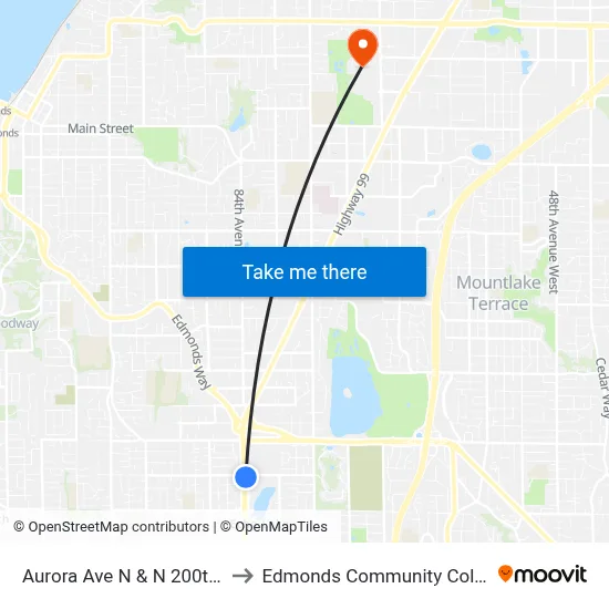 Aurora Ave N & N 200th St to Edmonds Community College map
