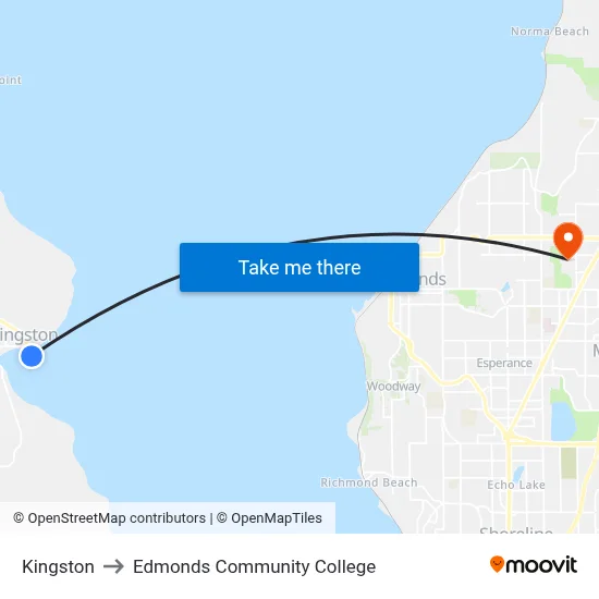 Kingston to Edmonds Community College map