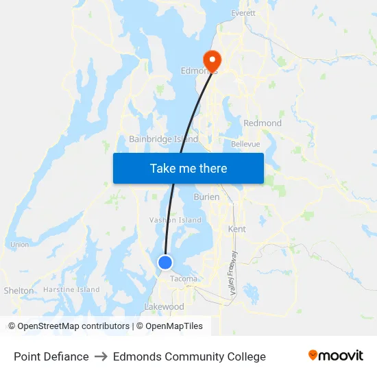 Point Defiance to Edmonds Community College map