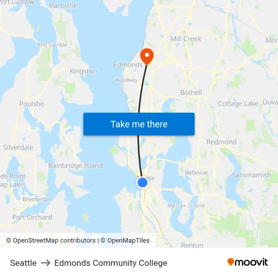 Seattle to Edmonds Community College map