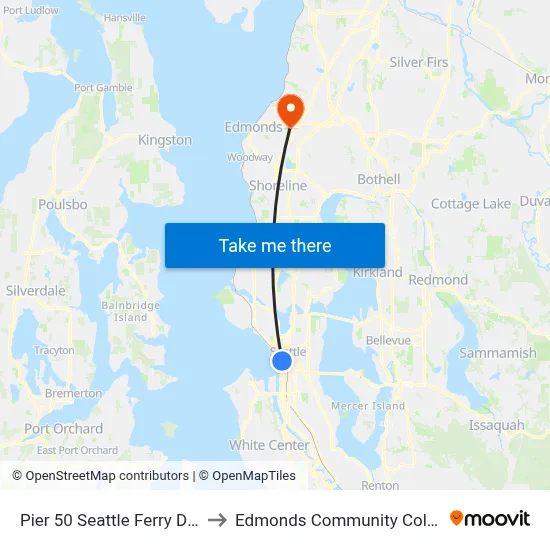 Pier 50 Seattle Ferry Dock to Edmonds Community College map