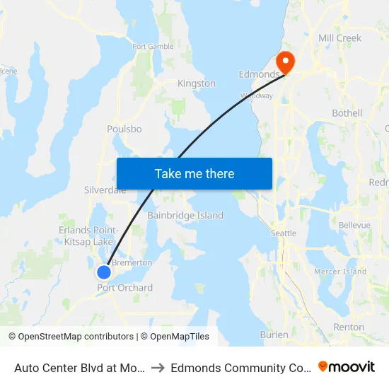 Auto Center Blvd at Monroe to Edmonds Community College map