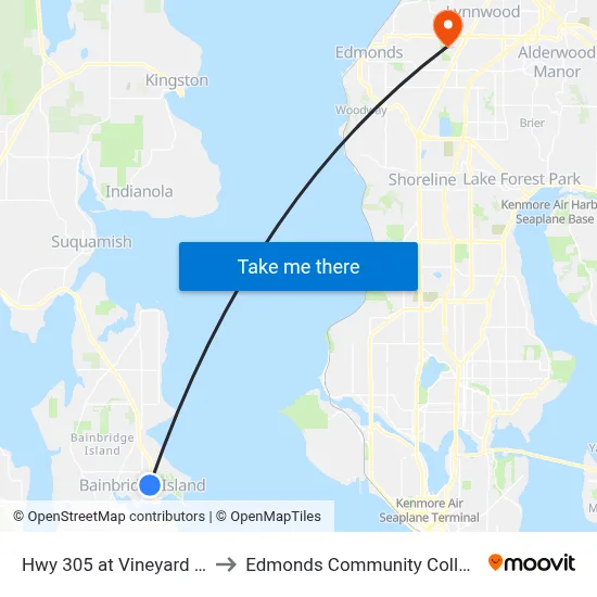 Hwy 305 at Vineyard Ln to Edmonds Community College map