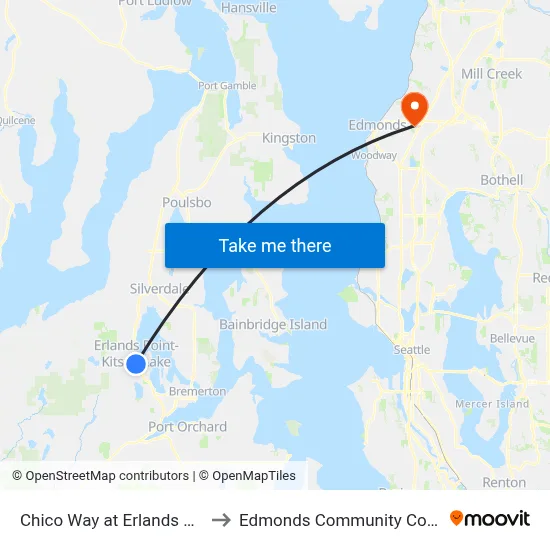 Chico Way at Erlands Point to Edmonds Community College map