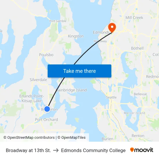 Broadway at 13th St. to Edmonds Community College map