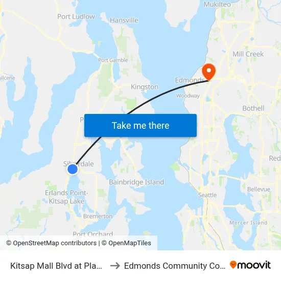 Kitsap Mall Blvd at Plaza Rd to Edmonds Community College map