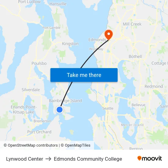 Lynwood Center to Edmonds Community College map