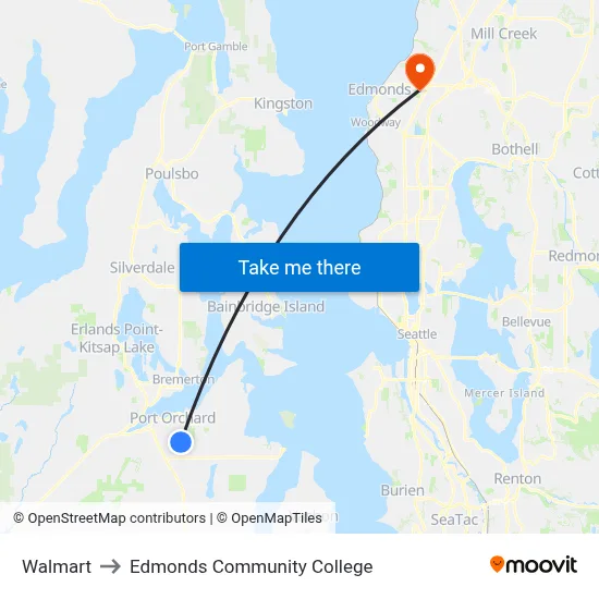 Walmart to Edmonds Community College map