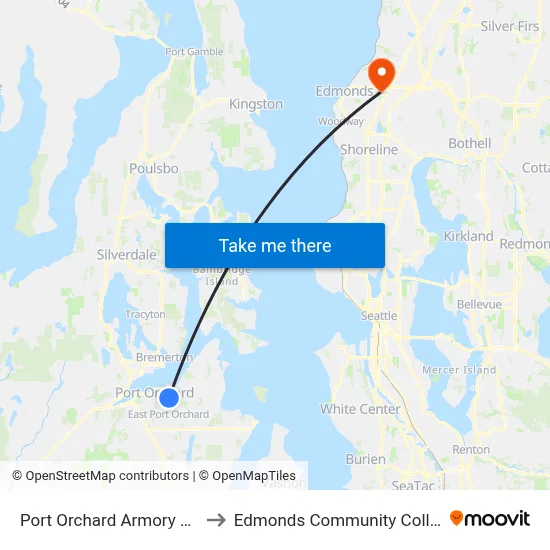 Port Orchard Armory P&R to Edmonds Community College map