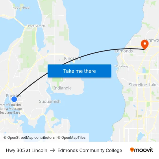 Hwy 305 at Lincoln to Edmonds Community College map