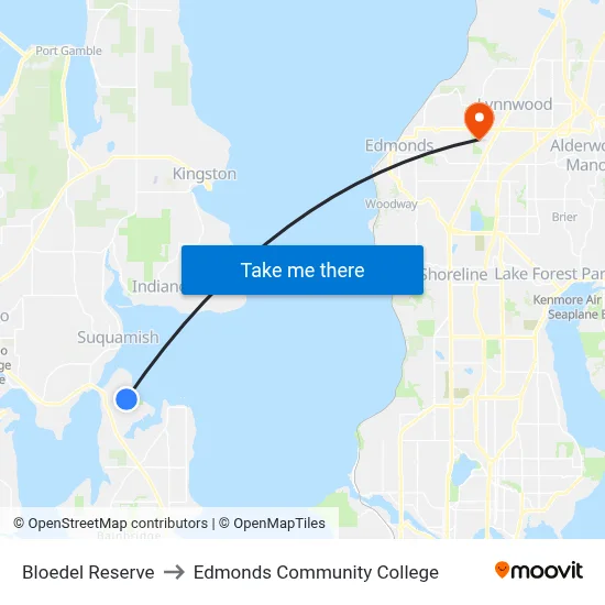 Bloedel Reserve to Edmonds Community College map