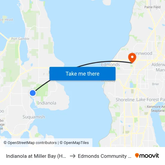 Indianola at Miller Bay (Hatchery) to Edmonds Community College map