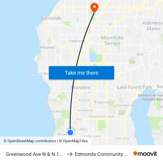 Greenwood Ave N & N 130th St to Edmonds Community College map