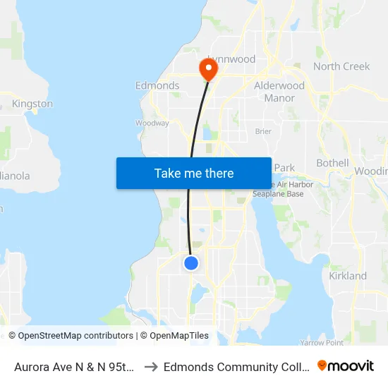Aurora Ave N & N 95th St to Edmonds Community College map