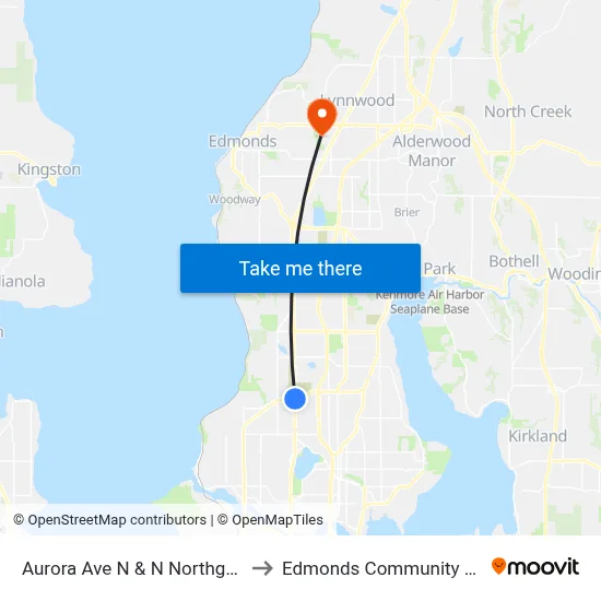 Aurora Ave N & N Northgate Way to Edmonds Community College map