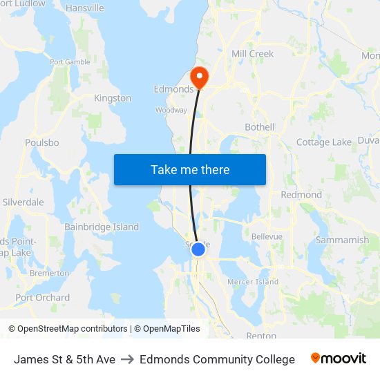 James St & 5th Ave to Edmonds Community College map