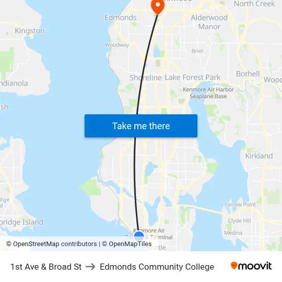 1st Ave & Broad St to Edmonds Community College map