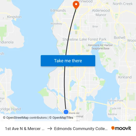 1st Ave N & Mercer St to Edmonds Community College map