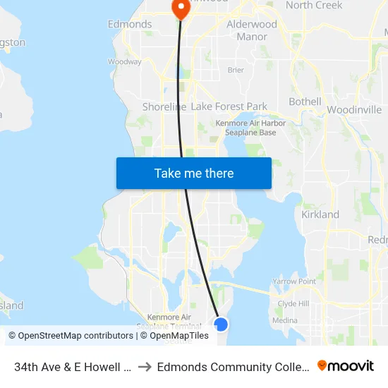 34th Ave & E Howell St to Edmonds Community College map