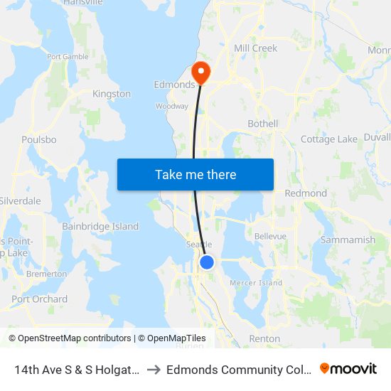 14th Ave S & S Holgate St to Edmonds Community College map