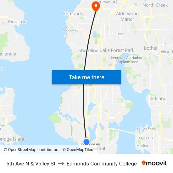 5th Ave N & Valley St to Edmonds Community College map