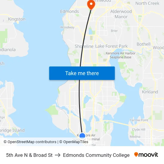 5th Ave N & Broad St to Edmonds Community College map
