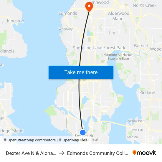 Dexter Ave N & Aloha St to Edmonds Community College map