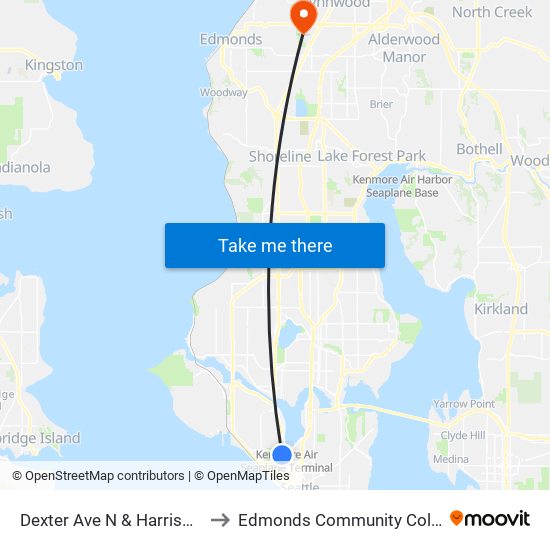 Dexter Ave N & Harrison St to Edmonds Community College map