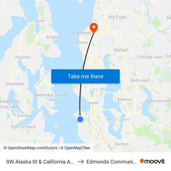 SW Alaska St & California Ave SW - Bay 1 to Edmonds Community College map