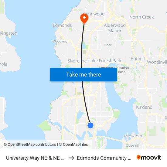 University Way NE & NE 45th St to Edmonds Community College map