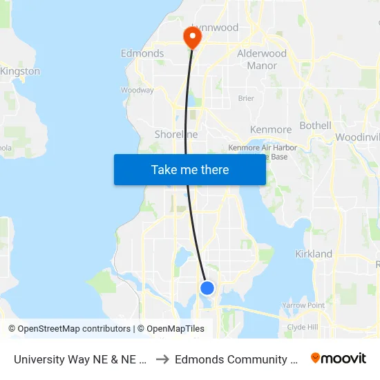 University Way NE & NE 41st St to Edmonds Community College map