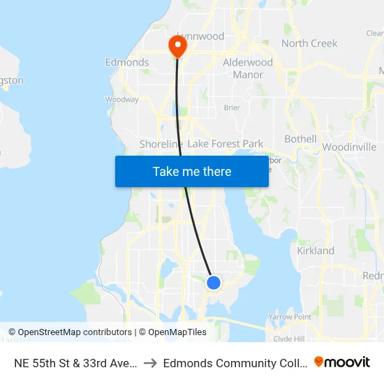 NE 55th St & 33rd Ave NE to Edmonds Community College map